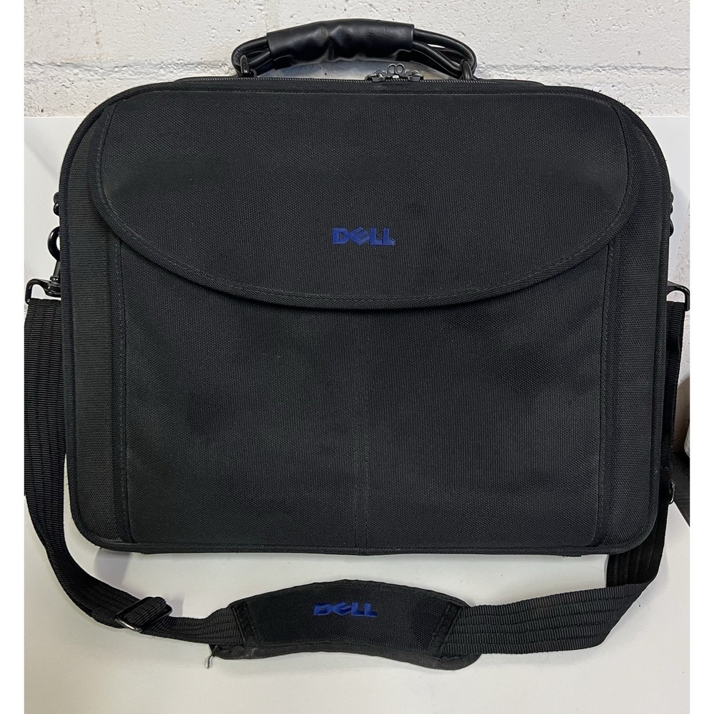 Dell Classic Laptop Briefcase Canvas Black Heavy Duty Pockets Zippers.